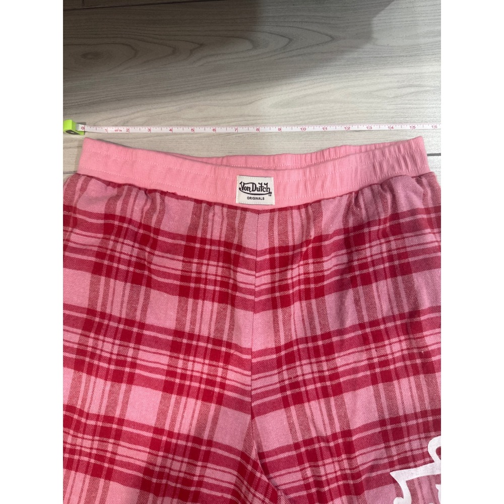 Von Dutch Originals Pink Red Plaid Pajama Set Bralette Wide Leg Pants Large NWT - Picture 6 of 9